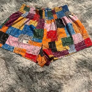 SHEIN Red and Pink Athletic Shorts Vibrant Patchwork Design